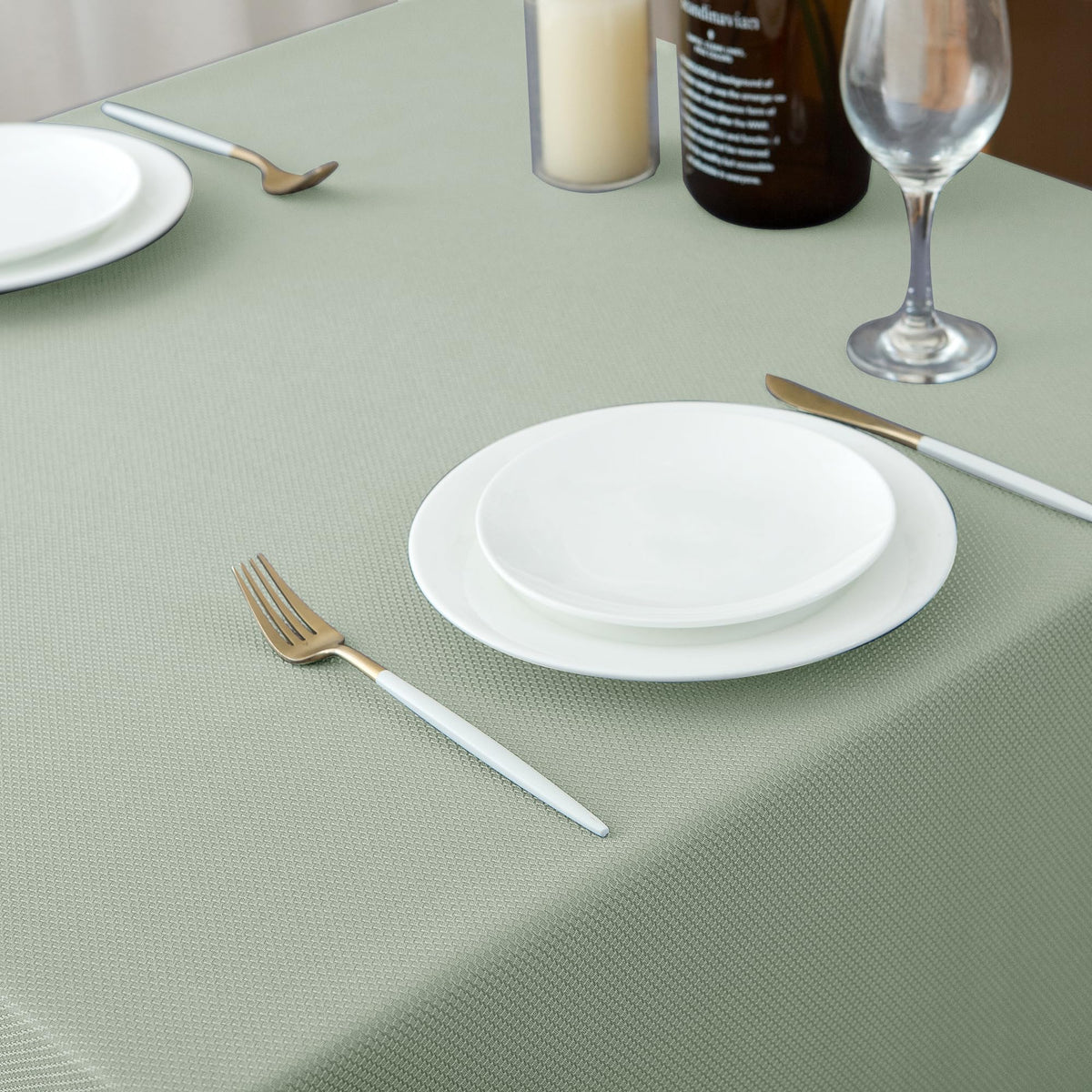 Biscaynebay Sage tablecloth supports camping trips and holiday entertaining.