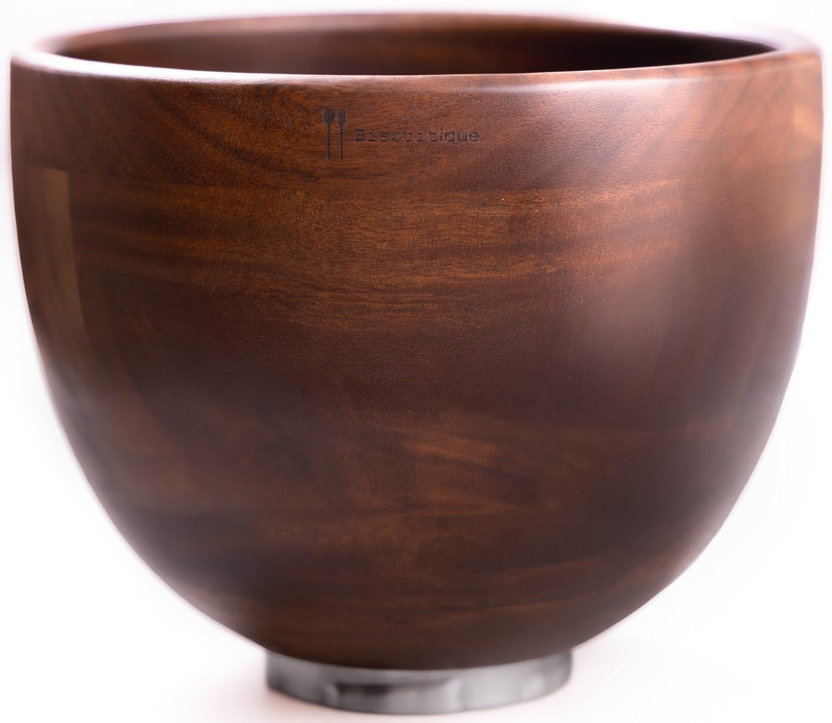 Biscuitique walnut bowl 4-5qt solid wood, compatible with KitchenAid mixer for sturdy mixing.