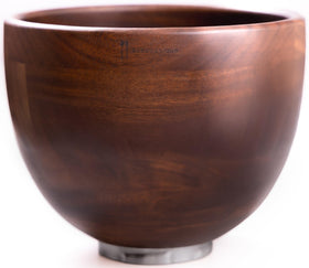 Biscuitique walnut bowl 4-5qt solid wood, compatible with KitchenAid mixer for sturdy mixing.