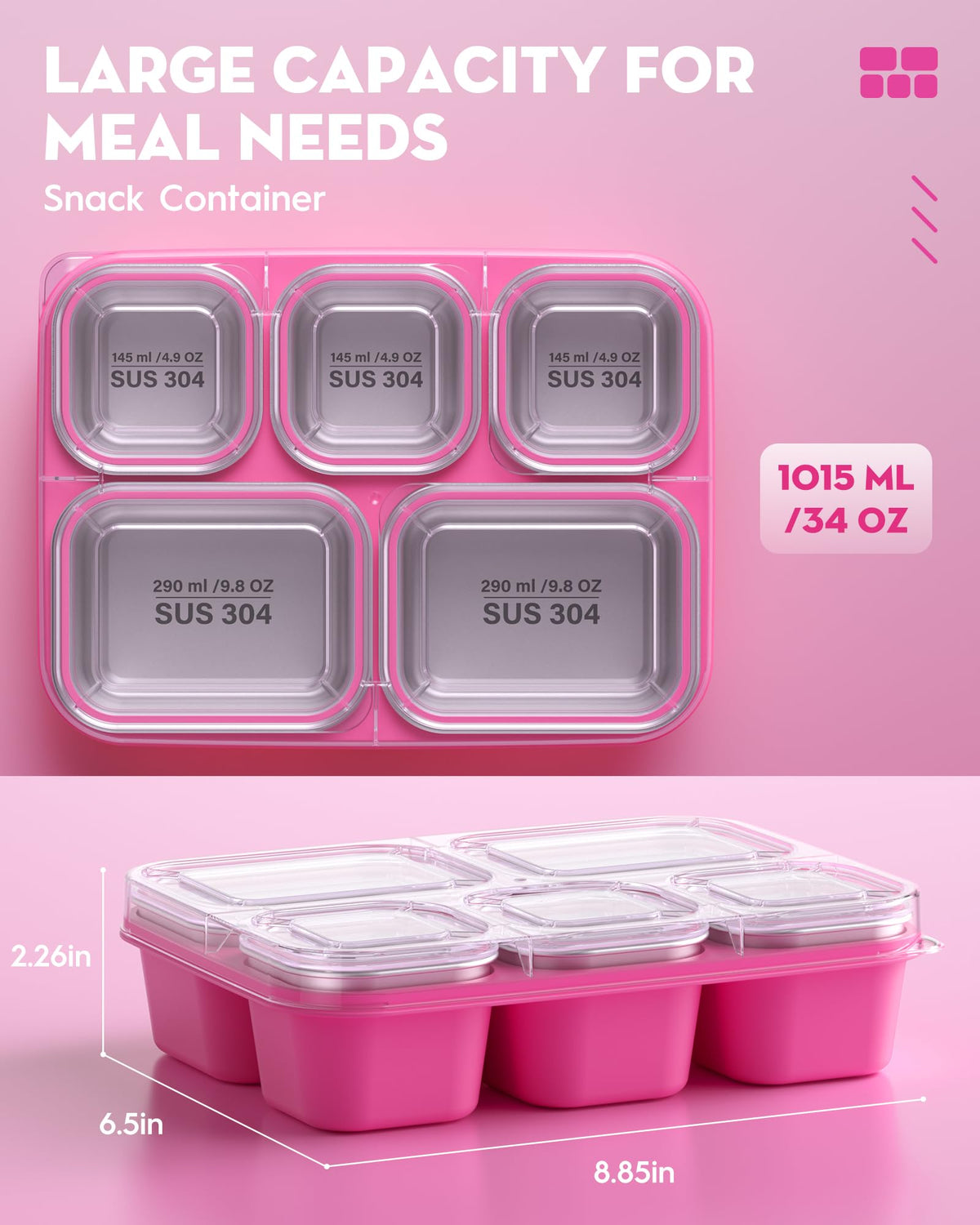 BiuLeon Snackle Box leak-proof lid keeps dips and fruit fresh during travel.