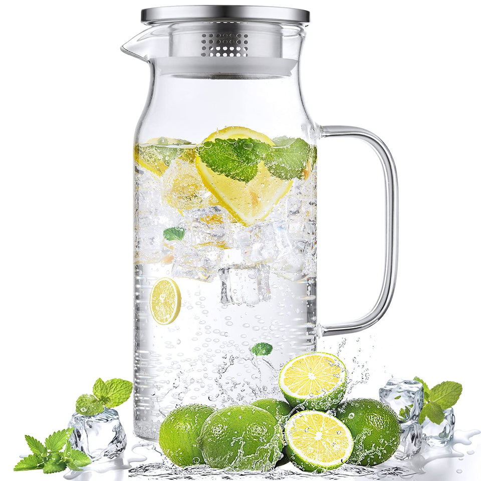 Bivvclaz 1.2L glass pitcher with lid and handle, easy pour for drinks