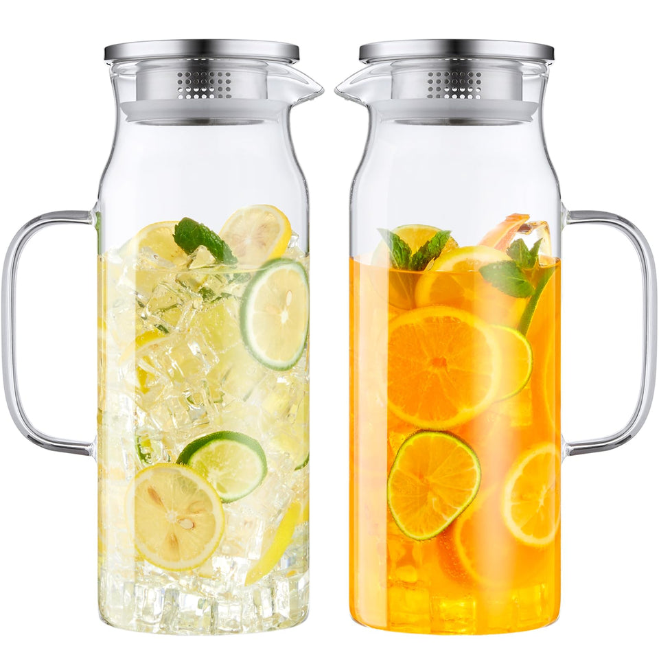 Bivvclaz 2-pack 1.6L glass pitcher with lid and handle for easy serving