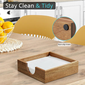 Close-up of natural acacia wood grain on Bivvclaz napkin holder for durable table decor.