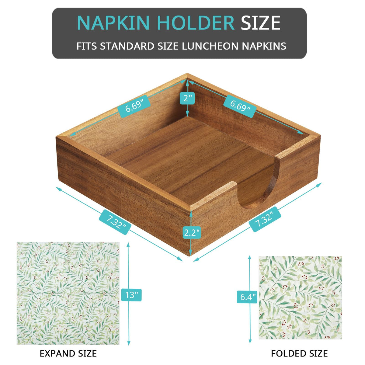 Bivvclaz Acacia napkin holder side opening enables single napkin pull.
