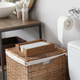 Bivvclaz acacia wood napkin holder detail showing natural finish and durability.