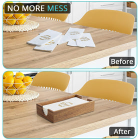 Bivvclaz acacia wood napkin holder on dining table with party setting.
