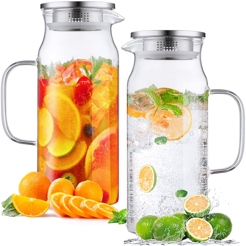 Bivvclaz glass pitcher 2-liter with lid and handle for everyday hydration.