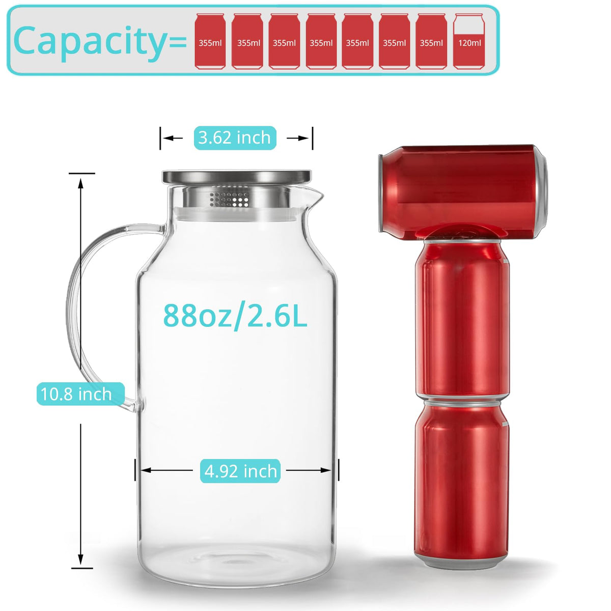 Bivvclaz glass pitcher top view highlighting spacious capacity for gatherings.