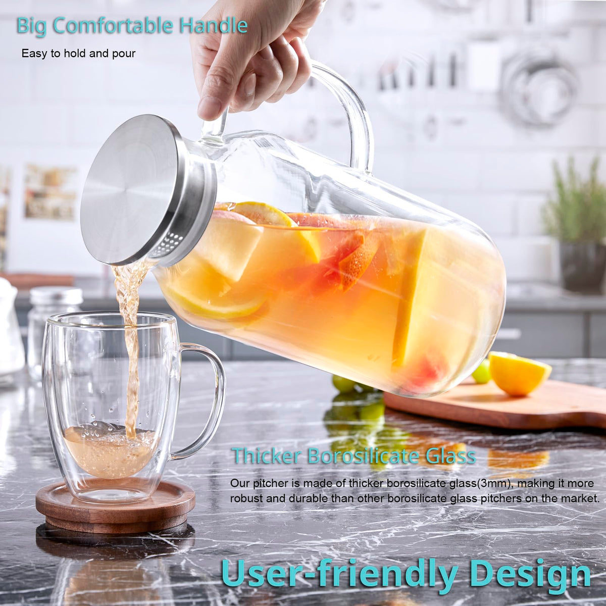 Bivvclaz glass pitcher wide mouth enables easy cleaning and refills.