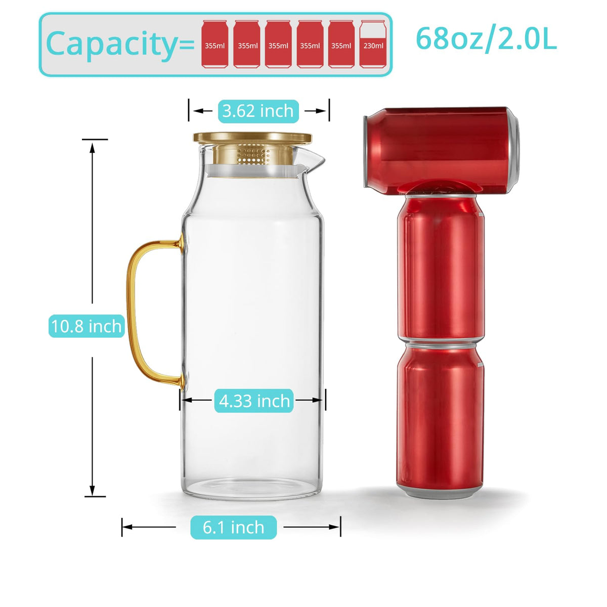Bivvclaz gold glass pitcher wide mouth for simple filling and cleaning.