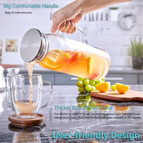 Bivvclaz pitcher demonstrates two pour functions to keep ice and fruit contained.