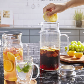 Bivvclaz iced-tea pitcher ready for fridge cooling and serving.
