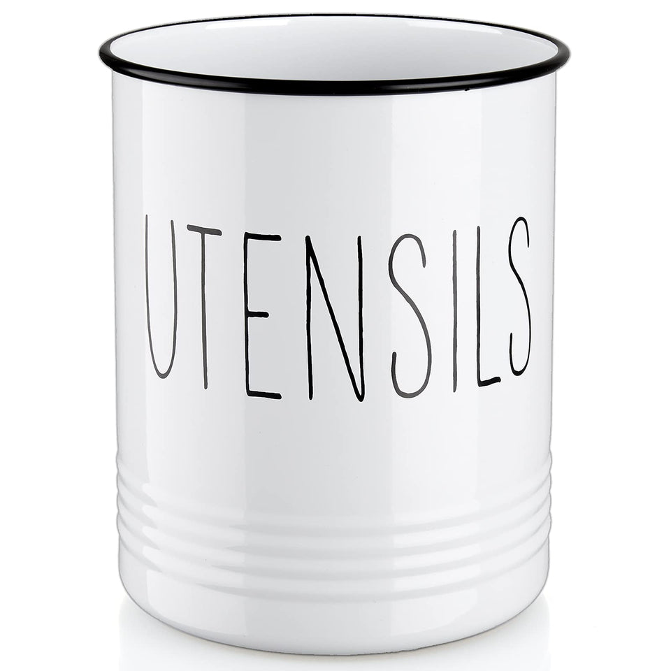 Bivvclaz white utensil holder front view for tidy counter organization.