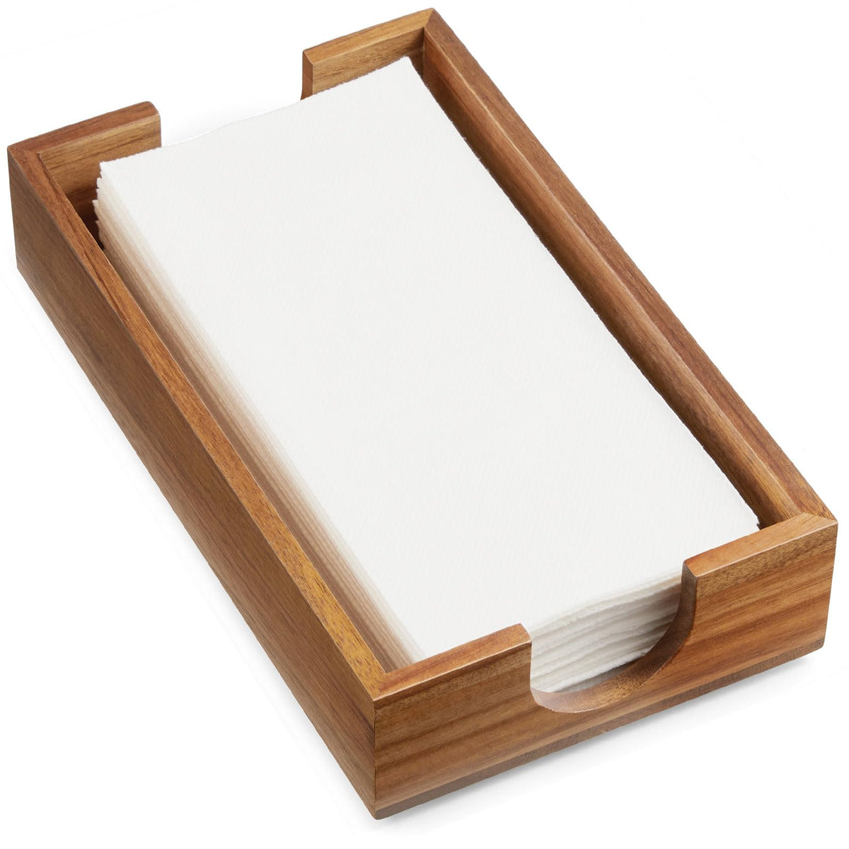 Bivvclaz napkin holder acacia wood top view keeps napkins tidy and within reach.