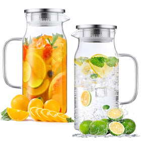 Bivvclaz glass pitcher with lid and handle, ideal for family gatherings.