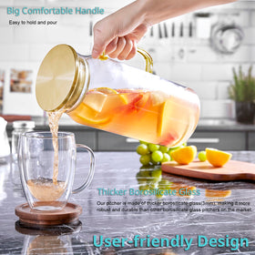Bivvclaz pitcher with strainer pour cap keeps ice inside.