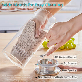 Bivvclaz pitcher wide-mouth opening makes thorough cleaning easy.