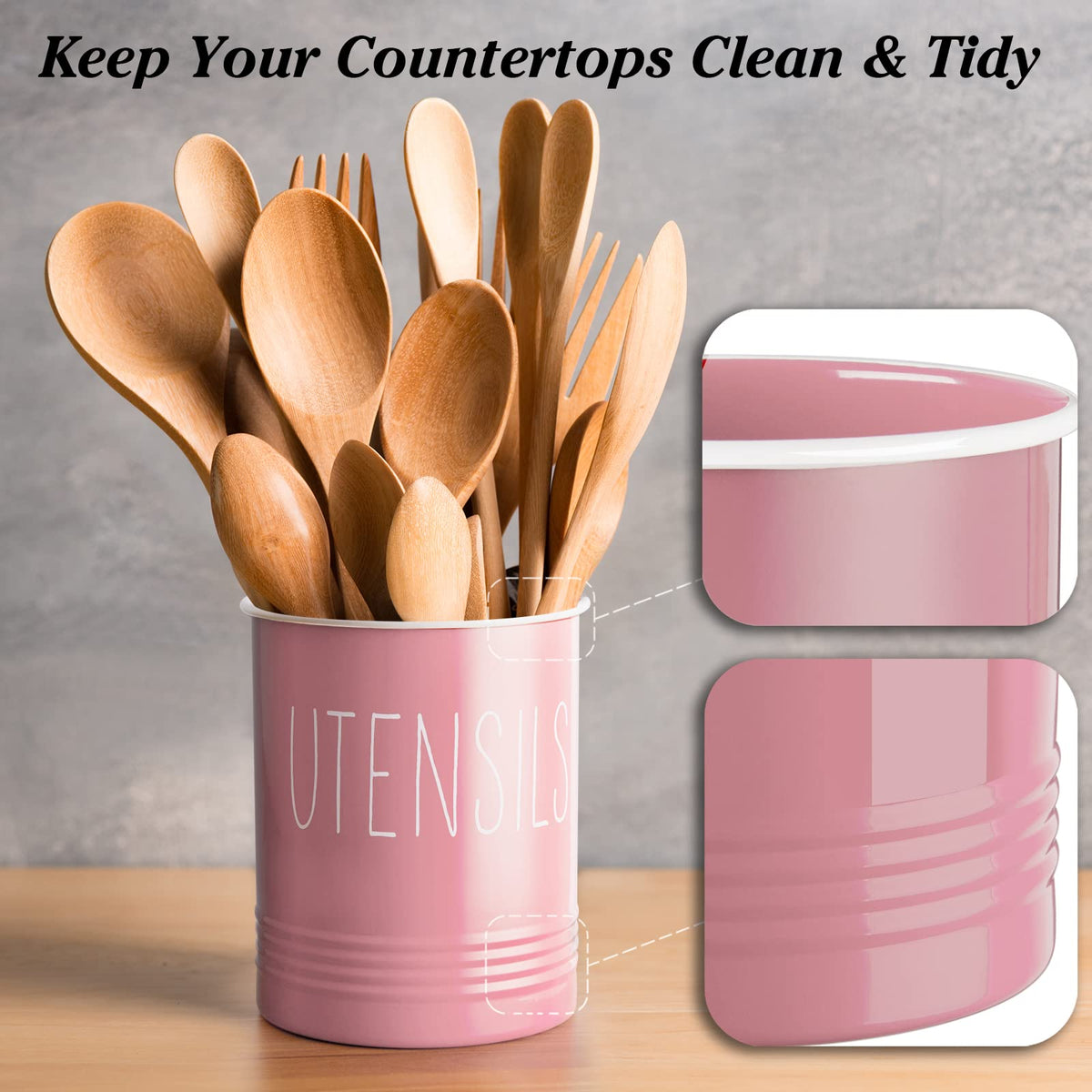 Bivvclaz utensil holder metal finish showcases durable storage for daily cooking.