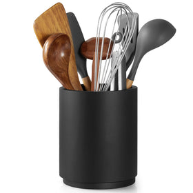 Bivvclaz wooden utensil holder with 360° rotation for easy countertop access.