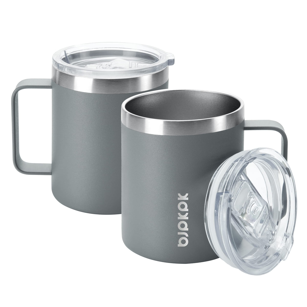 BJPKPK 14oz insulated mug with splash-proof gray lid for hot or cold drinks