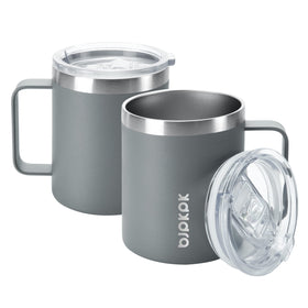 BJPKPK 14oz insulated mug with splash-proof gray lid for hot or cold drinks