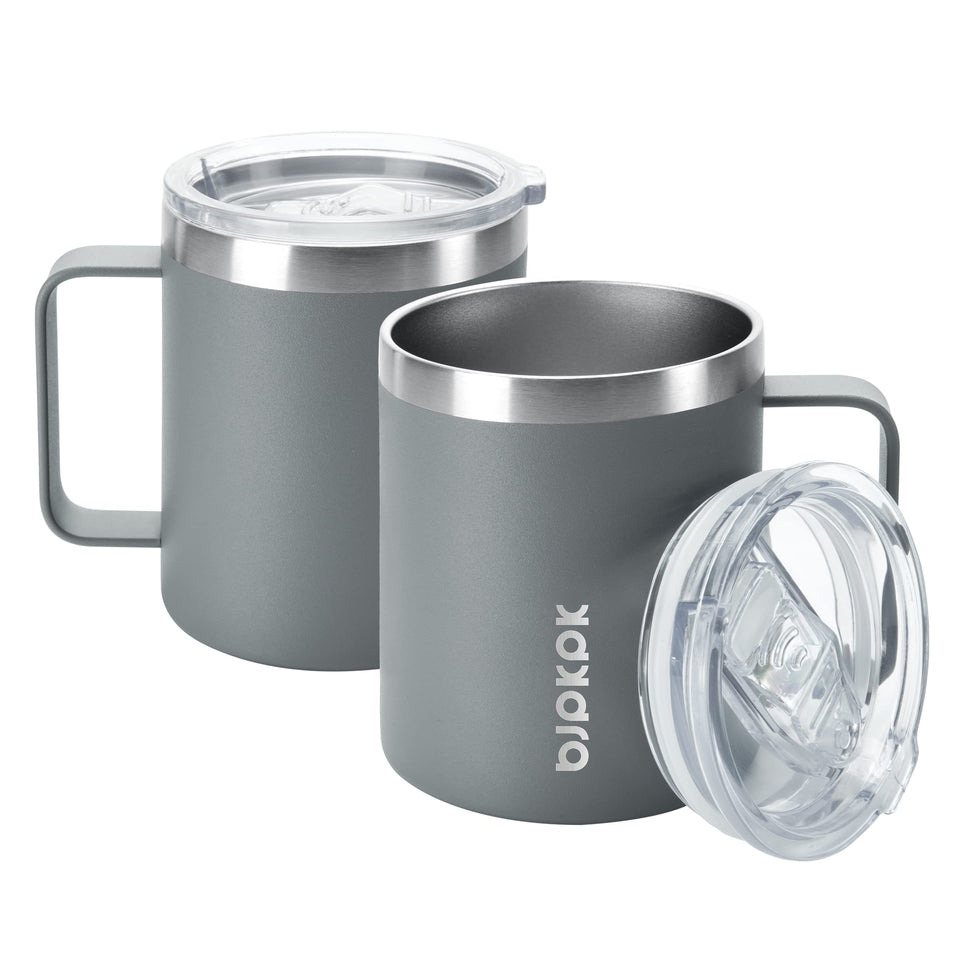 BJPKPK 14oz insulated mug with splash-proof gray lid for hot or cold drinks
