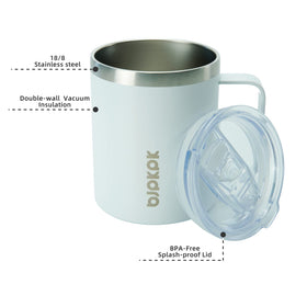 BJPKPK 14oz insulated tumbler with splash-proof lid for mess-free sipping.