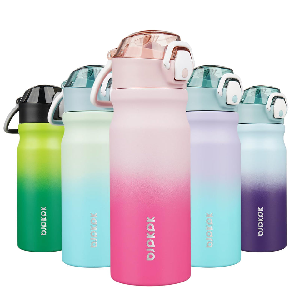 BJPKPK 18oz bottle front view with Cherry Blossom finish for hot or cold beverages