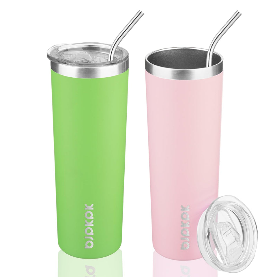 BJPKPK 20 oz skinny tumbler green front view, ideal for on-the-go coffee