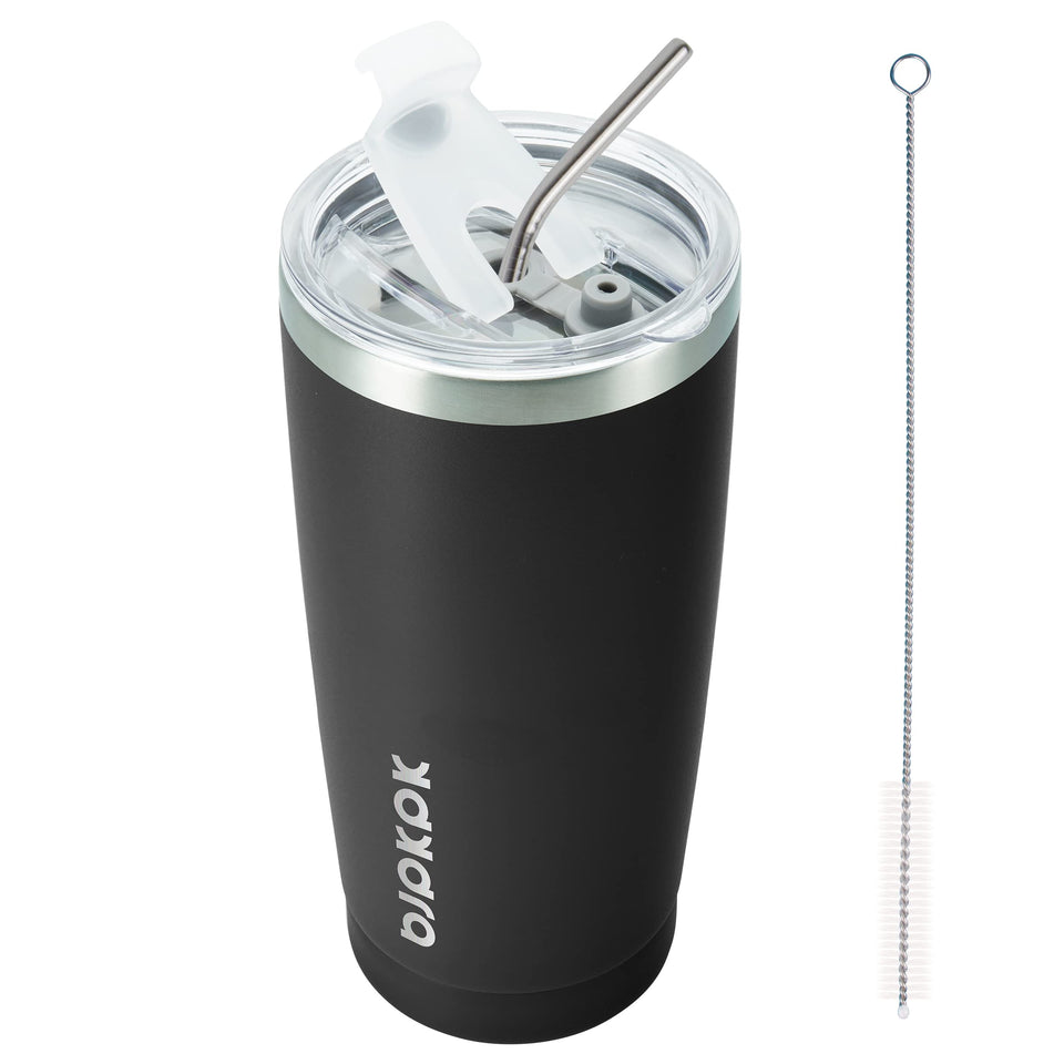 BJPKPK 20 oz tumbler front view in black for everyday hydration on the go