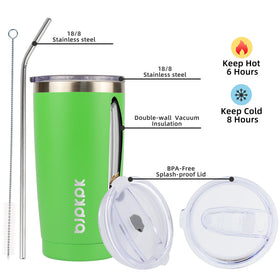 BJPKPK 20oz tumbler green lid closeup shows BPA-free flip lid