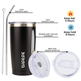 BJPKPK tumbler with flip-top lid shown for safe hot-sipping during commutes