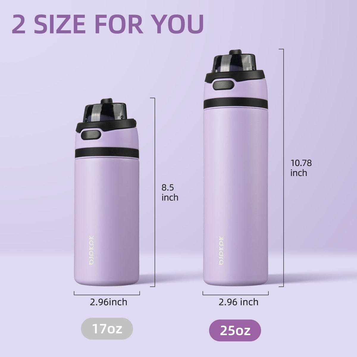 BJPKPK 25oz bottle fits car cup holders in lavender, ideal for commutes.