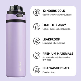 BJPKPK 25oz bottle with leakproof design in lavender, mess-free transport.