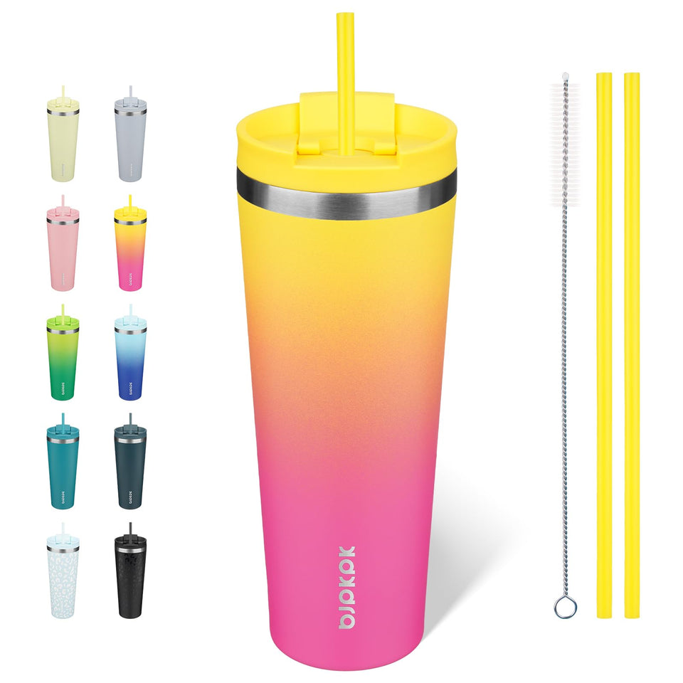 BJPKPK 26oz tumbler in pink-yellow rose with durable stainless steel for hot or cold beverages
