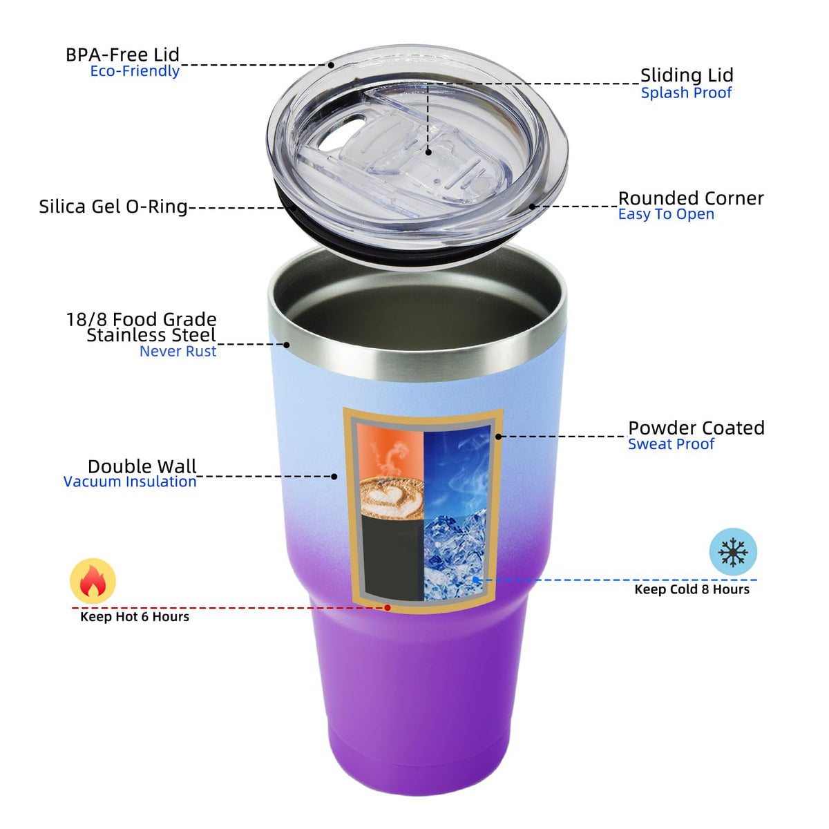 BJPKPK 30oz Ocean Dream tumbler's double-wall insulation keeps drinks hot or cold.