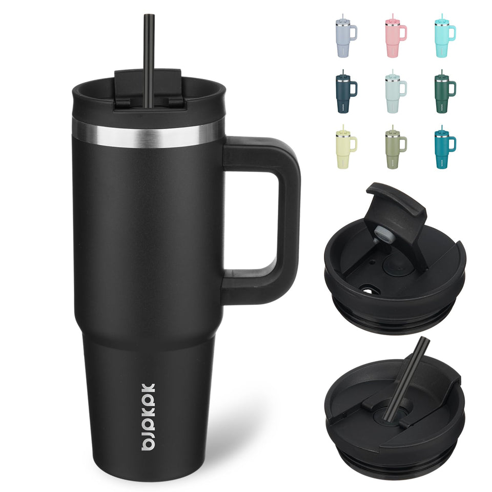 BJPKPK 30oz insulated tumbler with handle and lid: versatile all-day hydration.