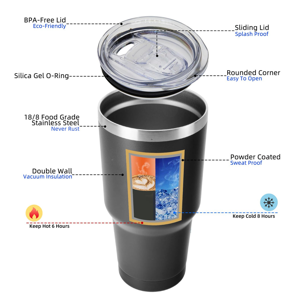 BJPKPK 30oz stainless steel body highlights durable, sweat-free exterior for daily use.