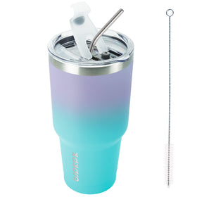 BJPKPK 30oz tumbler Lavender Green left-angled view highlights comfortable grip and heat/cold retention