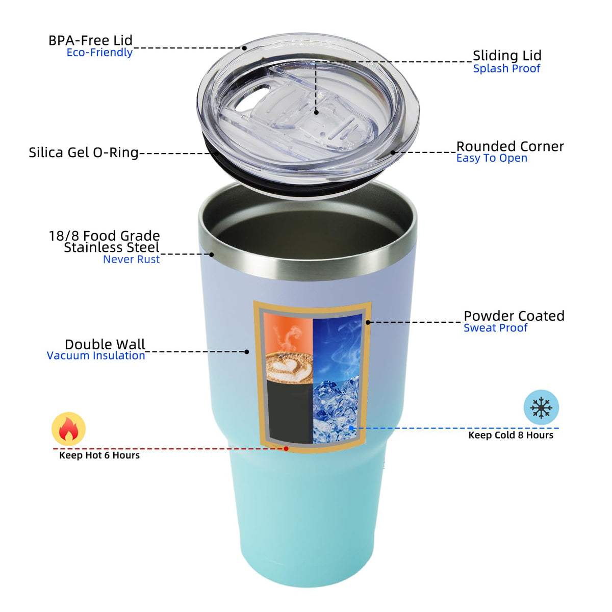 BJPKPK 30oz tumbler straw and lid close-up emphasizes versatile drinking options on the go