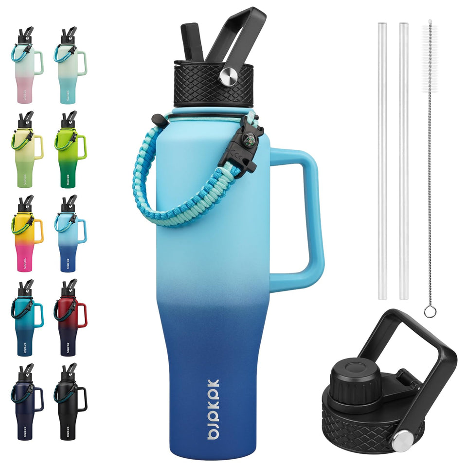 BJPKPK 40oz insulated bottle with straw lid fits cup holders for easy on-the-go hydration