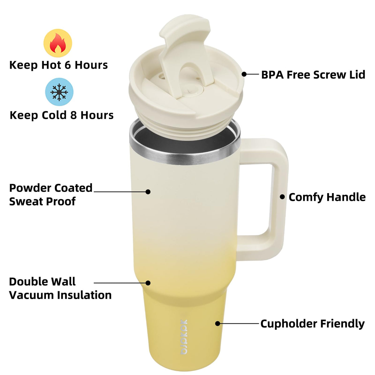 BJPKPK 40oz tumbler features 18/8 stainless steel for daily durability.