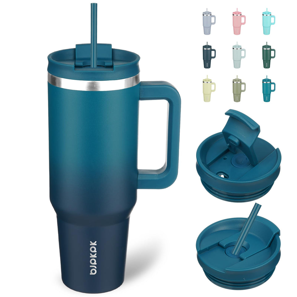 BJPKPK 40oz tumbler with handle in indigo black keeps drinks temperature on the go
