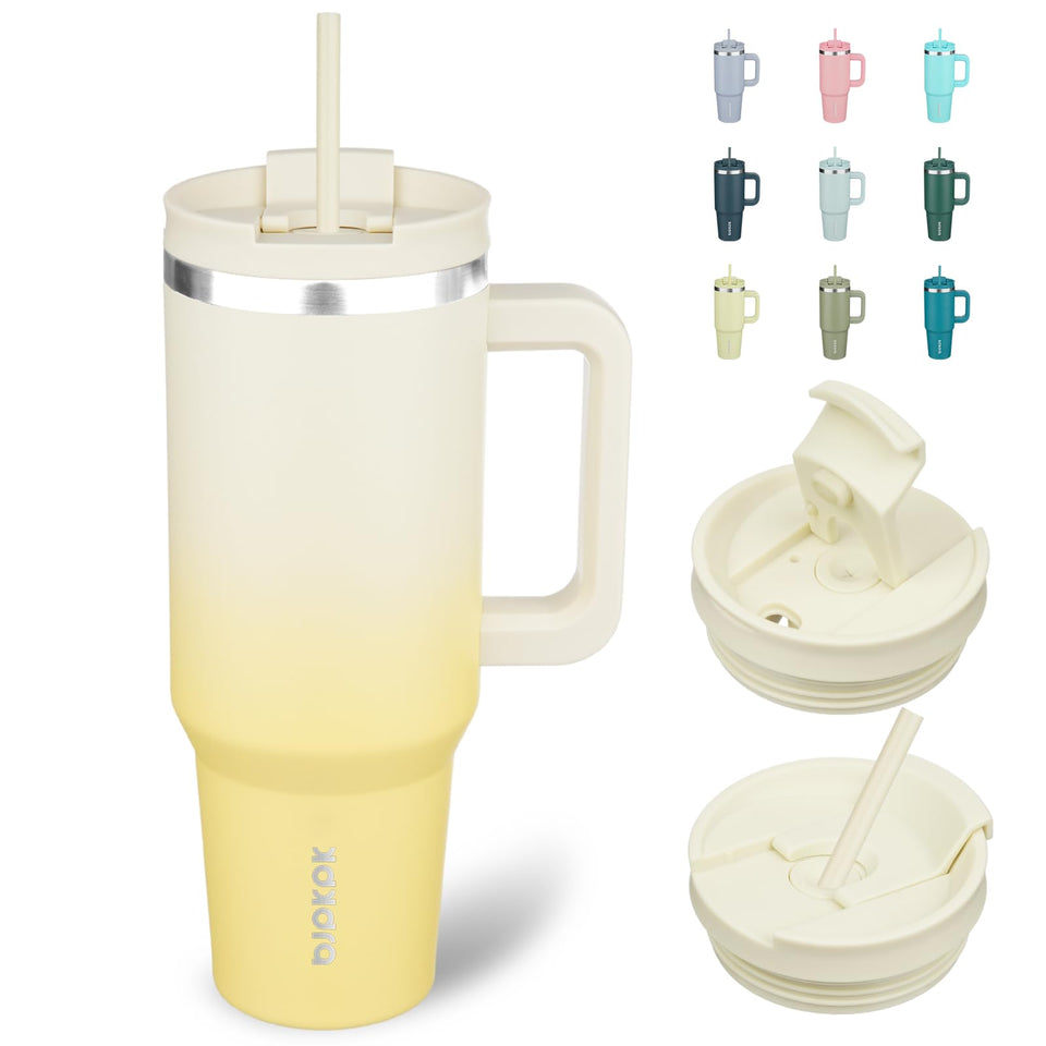 BJPKPK 40oz tumbler with handle and straw for easy travel hydration.