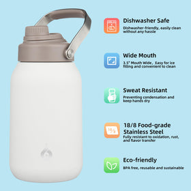 BJPKPK 64oz insulated bottle with spout lid preserves temperature on long hikes.