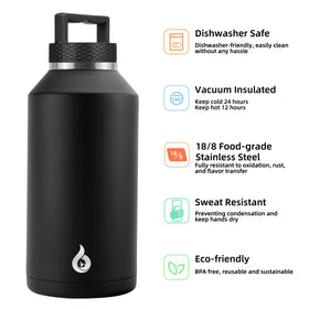 BJPKPK 64oz stainless steel bottle keeps beverages cold or hot.