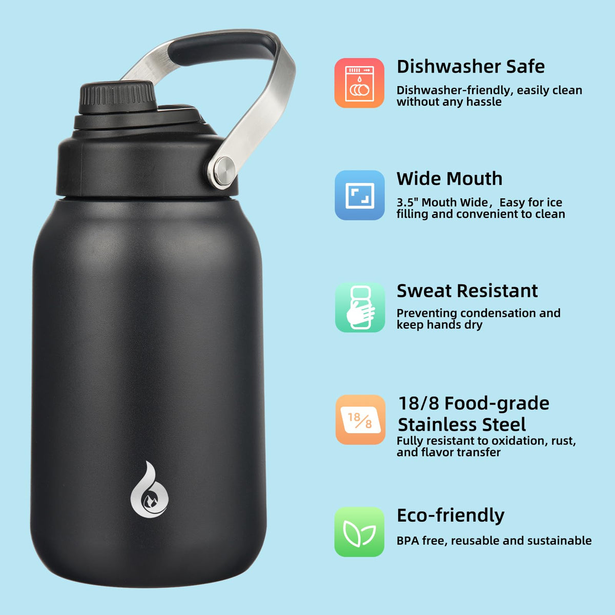 BJPKPK 64oz water jug spout lid close-up helps prevent spills during workouts