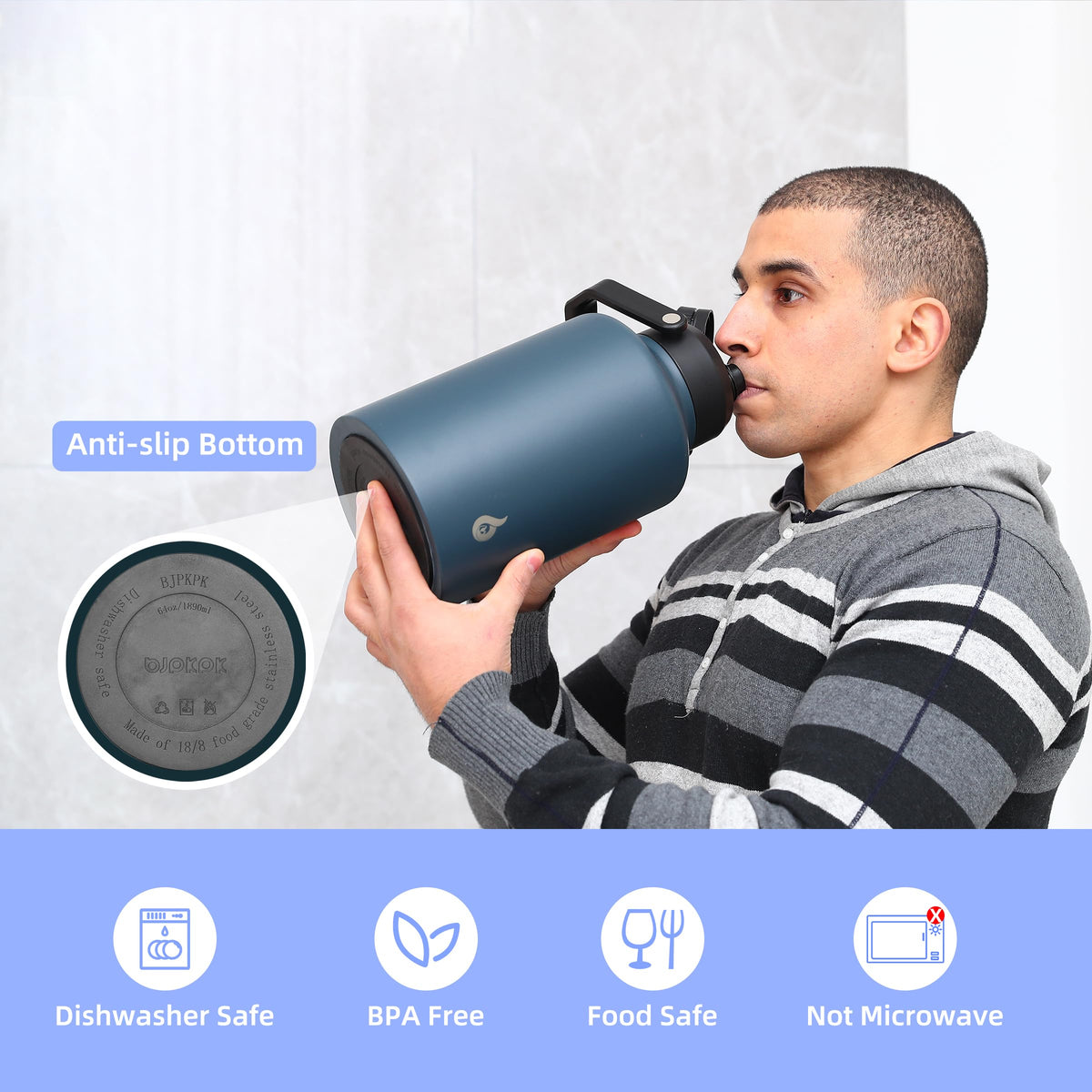 BJPKPK anti-slip bottom design keeps the bottle steady on surfaces