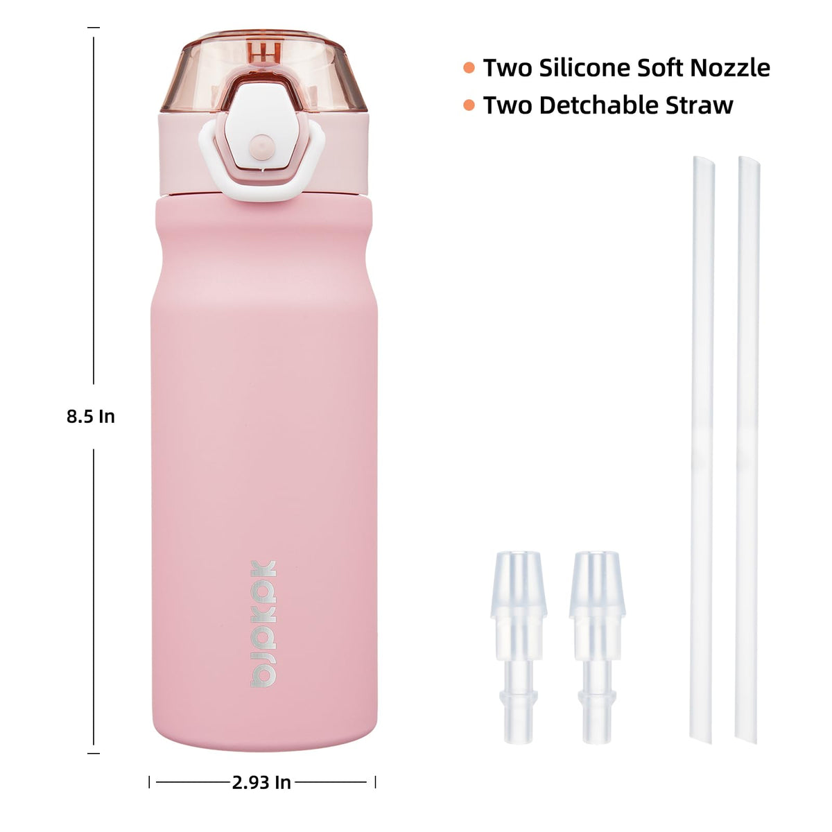 BPA-free stainless steel bottle with removable spouts and straw for easy cleaning