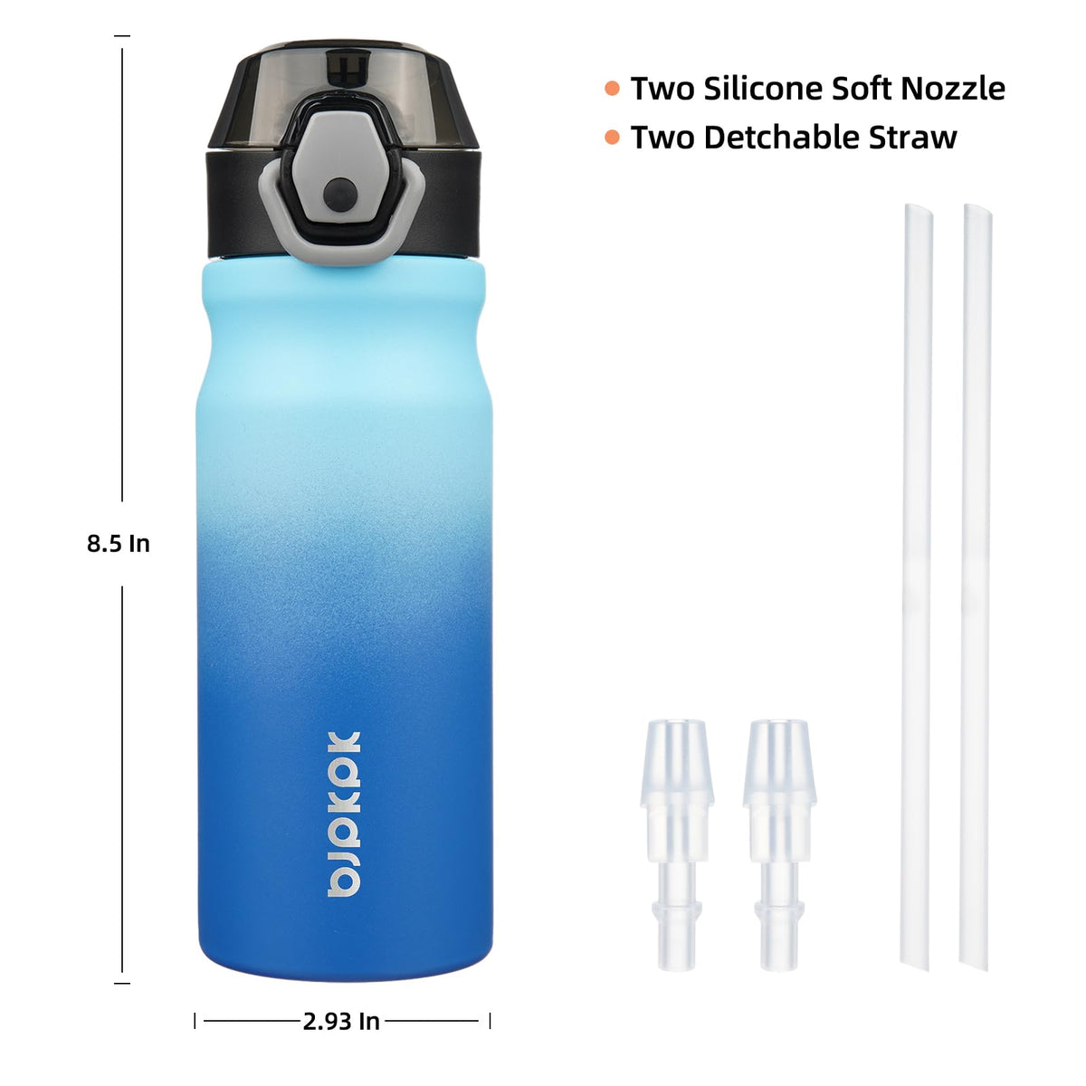 BPA-free BJPKPK bottle with removable straws and silicone spouts for easy cleaning
